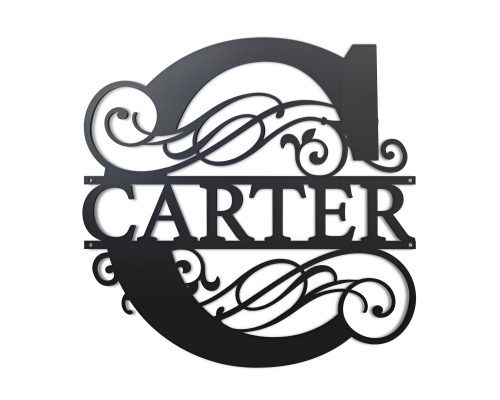 Split Monogram Family Name Metal Sign