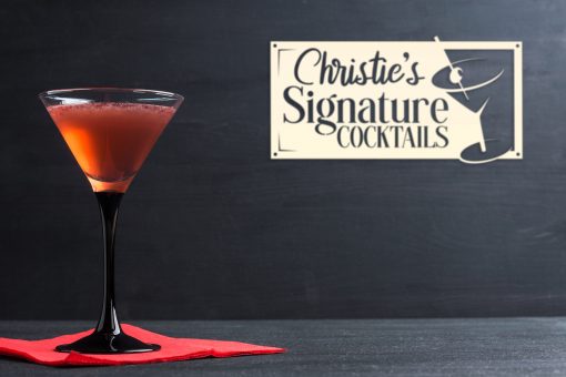 Custom Cocktail Bar Name Sign on a dark wall