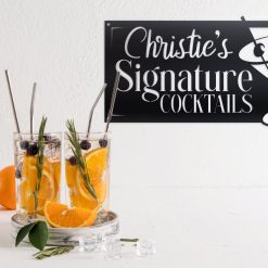 Personalized Cocktail Bar Name Sign with cocktails on a white wall