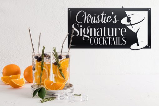 Personalized Cocktail Bar Name Sign with cocktails on a white wall