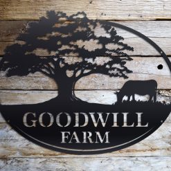 Personalized Farm Metal Name Sign on wood backboard