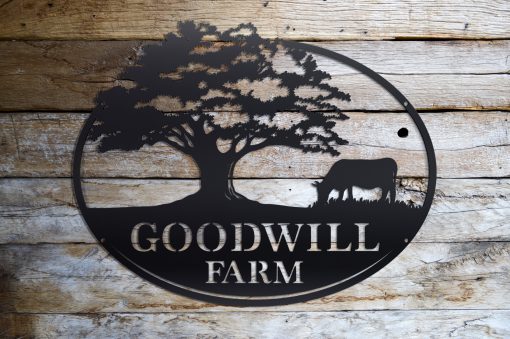 Personalized Farm Metal Name Sign on wood backboard