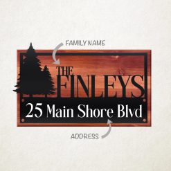 Personalized Cabin Family Name Sign With Pine Trees