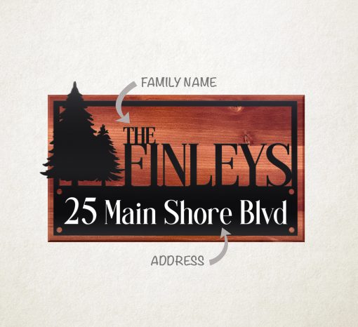 Personalized Cabin Family Name Sign With Pine Trees